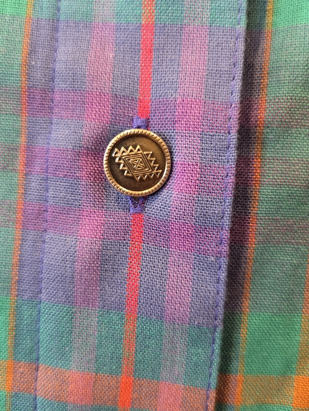 Vintage Koret City Blues Plaid Embroidered Shirt XL | Southwest Boho Button Dow - Picture 3 of 14